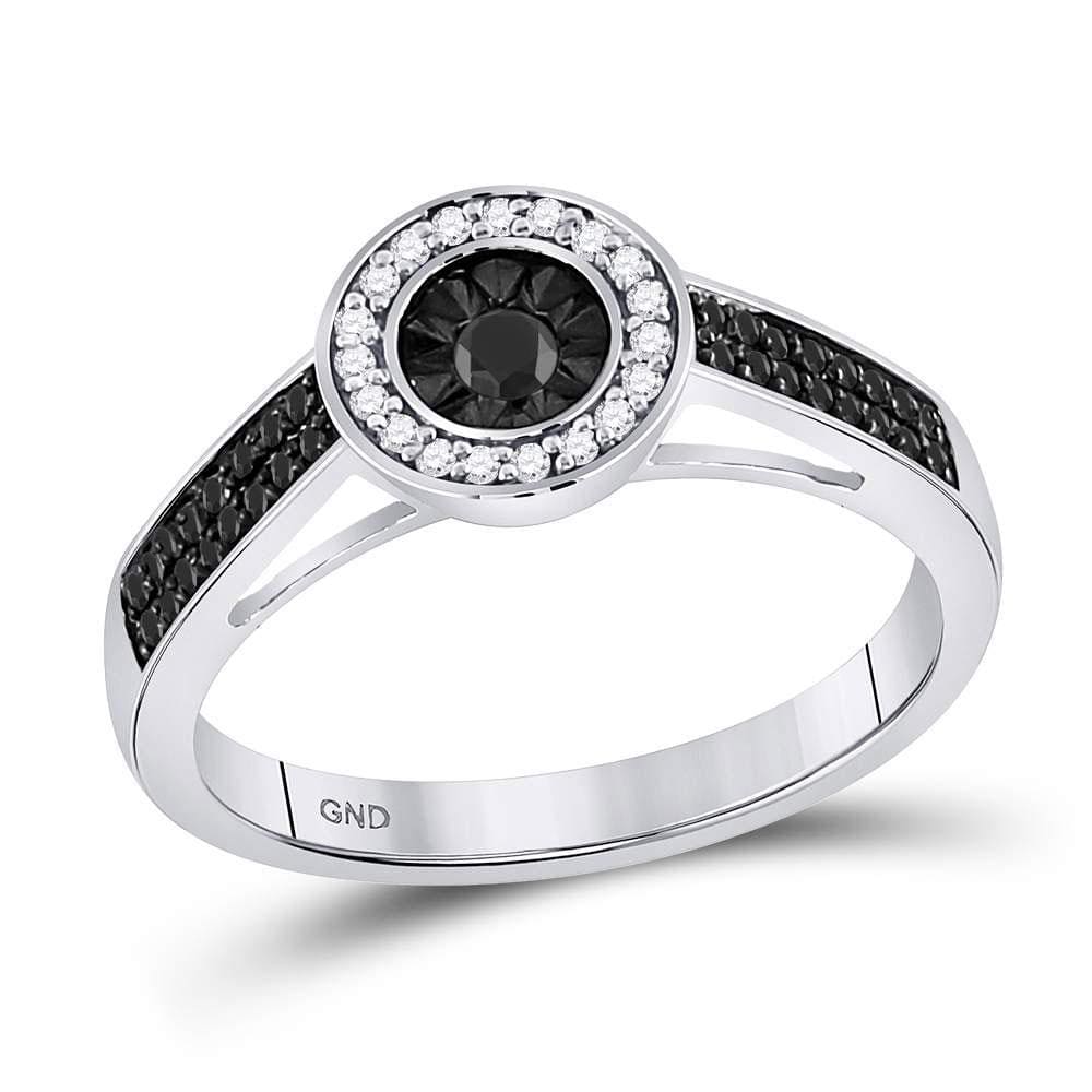 Sterling Silver Womens Round Black Color Enhanced Diamond Solitaire Ring 1/4 Cttw