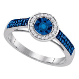 Sterling Silver Womens Round Blue Color Enhanced Diamond Solitaire Ring 1/4 Cttw
