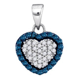 10kt White Gold Womens Round Blue Color Enhanced Diamond Heart Pendant 1/3 Cttw