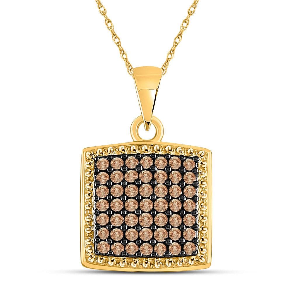10kt Yellow Gold Womens Round Brown Diamond Square Pendant 1/2 Cttw