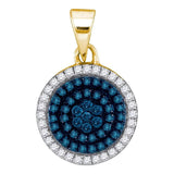 10kt Yellow Gold Womens Round Blue Color Enhanced Diamond Cluster Pendant 1/3 Cttw
