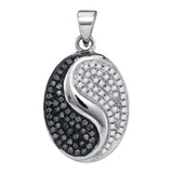 10kt White Gold Womens Round Black Color Enhanced Diamond Oval Ying Yang Pendant 1/3 Cttw