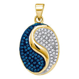10kt Yellow Gold Womens Round Blue Color Enhanced Diamond Oval Yin Yang Pendant 1/3 Cttw
