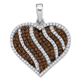 10kt White Gold Womens Round Cognac-brown Color Enhanced Diamond Heart Stripe Pendant 1-1/2 Cttw