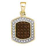 10kt Yellow Gold Womens Round Brown Diamond Cluster Tag Pendant 1/5 Cttw