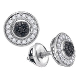 10kt White Gold Womens Round Black Color Enhanced Diamond Circle Frame Cluster Earrings 1/3 Cttw