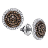 10kt White Gold Womens Round Cognac-brown Color Enhanced Diamond Concentric Cluster Earrings 1/2 Cttw