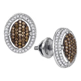 10kt White Gold Womens Round Cognac-brown Color Enhanced Diamond Oval Cluster Earrings 1/2 Cttw