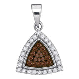 10kt White Gold Womens Round Cognac-brown Color Enhanced Diamond Triangle Frame Cluster Pendant 1/3 Cttw