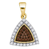 10kt Yellow Gold Womens Round Brown Diamond Triangle Frame Cluster Pendant 1/3 Cttw