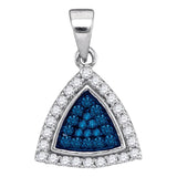 10kt White Gold Womens Round Blue Color Enhanced Diamond Triangle Frame Cluster Pendant 1/3 Cttw