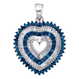 10kt White Gold Womens Round Blue Color Enhanced Diamond Heart Outline Pendant 7/8 Cttw