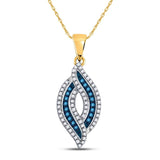 10kt Yellow Gold Womens Round Blue Color Enhanced Diamond Oval Frame Pendant 1/3 Cttw