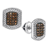 10kt White Gold Womens Round Brown Color Enhanced Diamond Cluster Earrings 1/3 Cttw