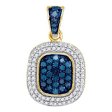 10kt Yellow Gold Womens Round Blue Color Enhanced Diamond Double Rectangle Frame Cluster Pendant 1/2 Cttw