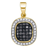 10kt Yellow Gold Womens Round Black Color Enhanced Diamond Square Cluster Pendant 1/4 Cttw