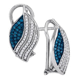 10kt White Gold Womens Round Blue Color Enhanced Diamond Stripe Oval Cluster Earrings 3/8 Cttw