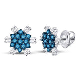 10kt White Gold Womens Round Blue Color Enhanced Diamond Cluster Earrings 1/2 Cttw