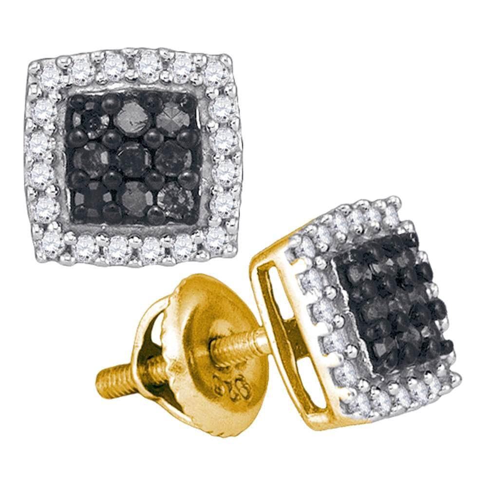 10kt Yellow Gold Womens Round Black Color Enhanced Diamond Square Cluster Earrings 1/2 Cttw