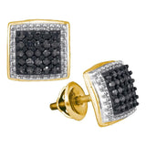 10kt Yellow Gold Womens Round Black Color Enhanced Diamond Square Cluster Earrings 1/2 Cttw