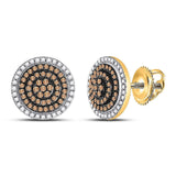 10kt Yellow Gold Womens Round Cognac-brown Color Enhanced Diamond Concentric Cluster Earrings 1/2 Cttw