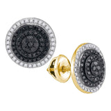 10kt Yellow Gold Womens Round Black Color Enhanced Diamond Cluster Earrings 1/2 Cttw