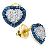 10kt Yellow Gold Womens Round Blue Color Enhanced Diamond Heart Earrings 1/2 Cttw