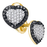 10kt Yellow Gold Womens Round Black Color Enhanced Diamond Heart Frame Earrings 1/2 Cttw