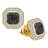 10kt Yellow Gold Womens Round Black Color Enhanced Diamond Octagon Earrings 1/2 Cttw