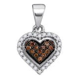 10kt White Gold Womens Round Brown Diamond Heart Cluster Pendant 1/8 Cttw