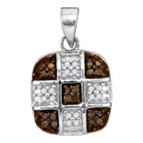 10kt White Gold Womens Round Cognac-brown Color Enhanced Diamond Square Cross Pendant 1/5 Cttw
