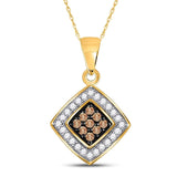 10kt Yellow Gold Womens Round Brown Diamond Square Pendant 1/4 Cttw