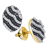 10kt Yellow Gold Womens Round Black Color Enhanced Diamond Oval Earrings 1/2 Cttw