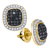 10kt Yellow Gold Womens Round Black Color Enhanced Diamond Square Frame Cluster Earrings 1/2 Cttw