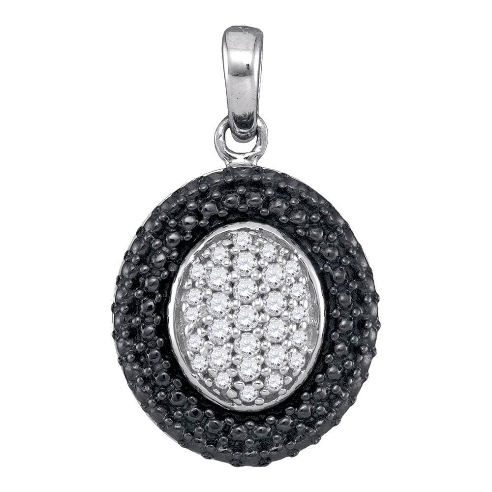 Sterling Silver Womens Round Diamond Oval Black Rhodium Frame Cluster Pendant 1/5 Cttw