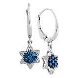 10kt White Gold Womens Round Blue Color Enhanced Diamond Dangle Earrings 1/4 Cttw