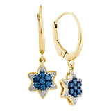 10kt Yellow Gold Womens Round Blue Color Enhanced Diamond Dangle Earrings 1/4 Cttw