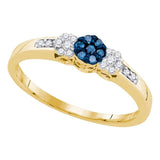 10kt Yellow Gold Womens Round Blue Color Enhanced Diamond Cluster Ring 1/5 Cttw