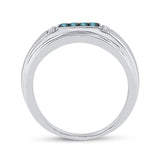 10kt White Gold Mens Round Blue Color Enhanced Diamond Band Ring 1/3 Cttw