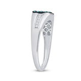 10kt White Gold Mens Round Blue Color Enhanced Diamond Square Cluster Ring 1/2 Cttw