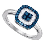10kt White Gold Womens Round Blue Color Enhanced Diamond Square Ring 1/2 Cttw