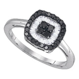 10kt White Gold Womens Round Black Color Enhanced Diamond Square Ring 1/2 Cttw