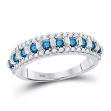 10kt White Gold Womens Round Blue Color Enhanced Channel-set Diamond Band Ring 1/2 Cttw