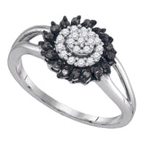 10kt White Gold Womens Round Black Color Enhanced Diamond Cluster Ring 1/4 Cttw