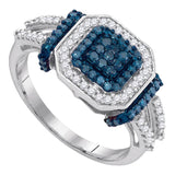10kt White Gold Womens Round Blue Color Enhanced Diamond Square Cluster Ring 1/2 Cttw