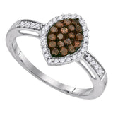 10kt White Gold Womens Round Brown Diamond Oval Frame Cluster Ring 1/3 Cttw