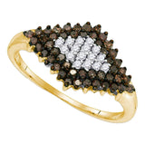 10kt Yellow Gold Womens Round Brown Diamond Frame Cluster Ring 1/2 Cttw