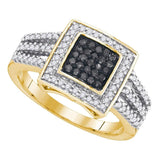 10kt Yellow Gold Womens Round Black Color Enhanced Diamond Square Frame Cluster Ring 1/2 Cttw