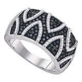 Sterling Silver Womens Round Black Color Enhanced Diamond Striped Band Ring 5/8 Cttw