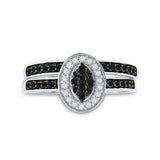 Sterling Silver Round Black Color Enhanced Diamond Bridal Wedding Ring Band Set 1/2 Cttw